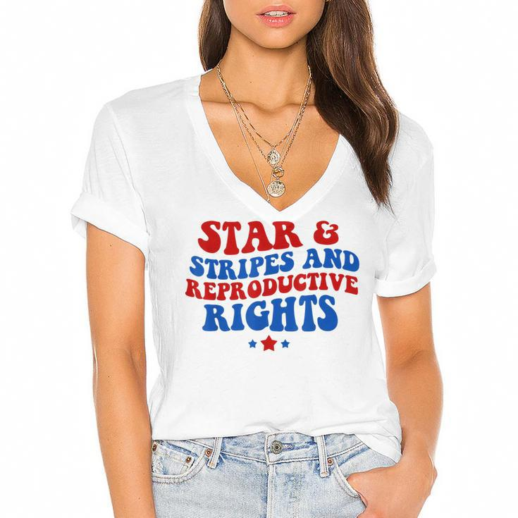 Stars Stripes Reproductive Rights 4Th Of July Groovy Women  Women's Jersey Short Sleeve Deep V-Neck Tshirt