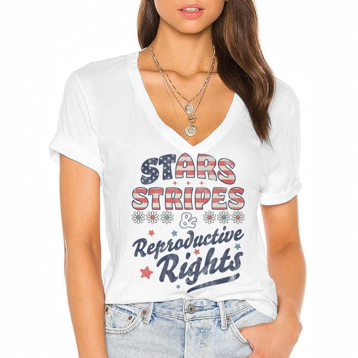 Stars Stripes Reproductive Rights Patriotic 4Th Of July Cute   Women's Jersey Short Sleeve Deep V-Neck Tshirt