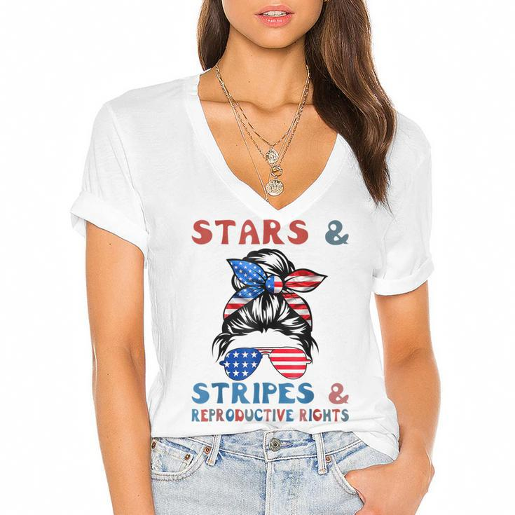 Stars Stripes Reproductive Rights Patriotic 4Th Of July  V15 Women's Jersey Short Sleeve Deep V-Neck Tshirt