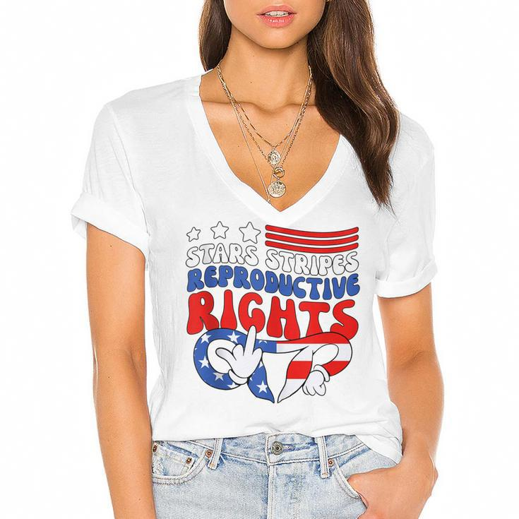 Stars Stripes Reproductive Rights Patriotic 4Th Of July  V18 Women's Jersey Short Sleeve Deep V-Neck Tshirt