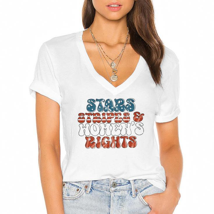 Stars Stripes Women&8217S Rights Patriotic 4Th Of July Pro Choice 1973 Protect Roe Women's Jersey Short Sleeve Deep V-Neck Tshirt