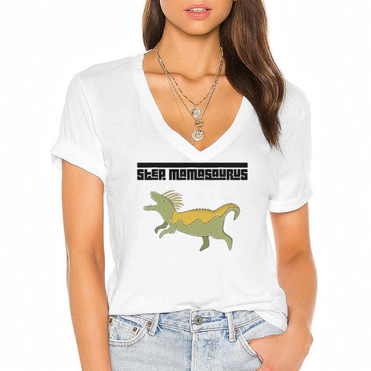 Step Momasaurus For Stepmothers Dinosaur Women's Jersey Short Sleeve Deep V-Neck Tshirt