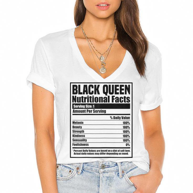 Womens Black History Month Nutrition Facts Black Queen  Women's Jersey Short Sleeve Deep V-Neck Tshirt