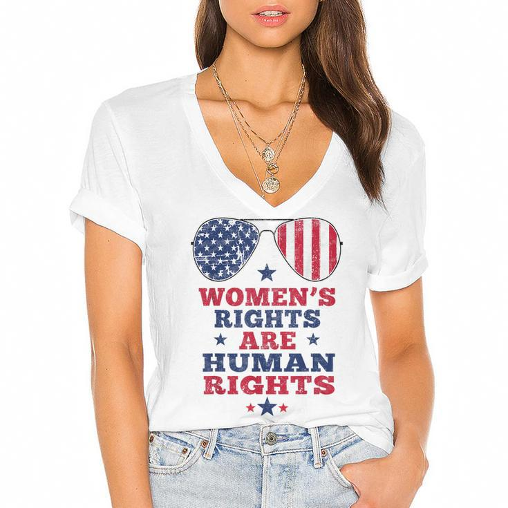 Womens Rights Are Human Rights American Flag 4Th Of July  Women's Jersey Short Sleeve Deep V-Neck Tshirt