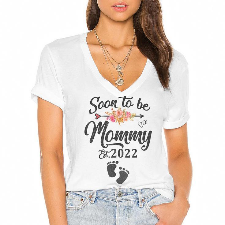 Womens Soon To Be Mommy 2022 Mothers Day First Time Mom  Women's Jersey Short Sleeve Deep V-Neck Tshirt