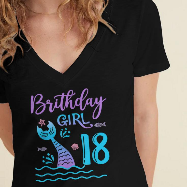18 Year Old Gift Mermaid Tail 18Th Birthday Girl Daughter Women's Jersey Short Sleeve Deep V-Neck Tshirt