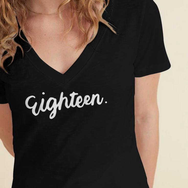 18Th Birthday For Girl Eighn Party N Women Age 18 Year Women's Jersey Short Sleeve Deep V-Neck Tshirt