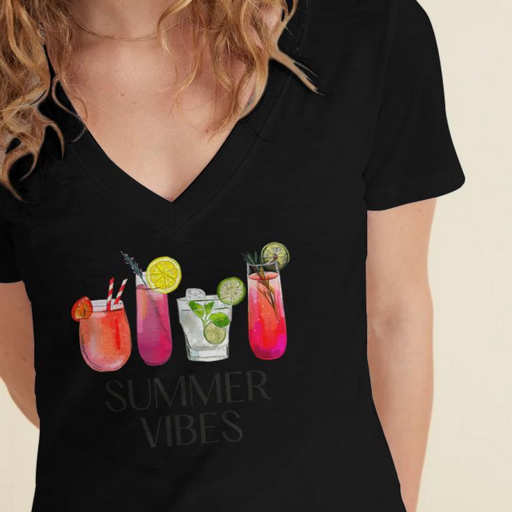 Summer Vibes Tropical Cocktail Drink Design For Beach Fun  Women's Jersey Short Sleeve Deep V-Neck Tshirt