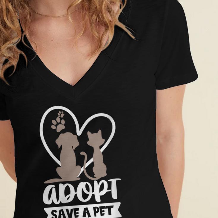 Womens Adopt Save A Pet Cat & Dog Lover Pet Adoption Rescue Gift  Women's Jersey Short Sleeve Deep V-Neck Tshirt