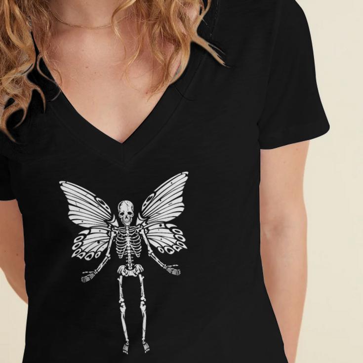 Fairycore Aesthetic Gothic Butterfly Skeleton Fairy Grunge Women's Jersey Short Sleeve Deep V-Neck Tshirt