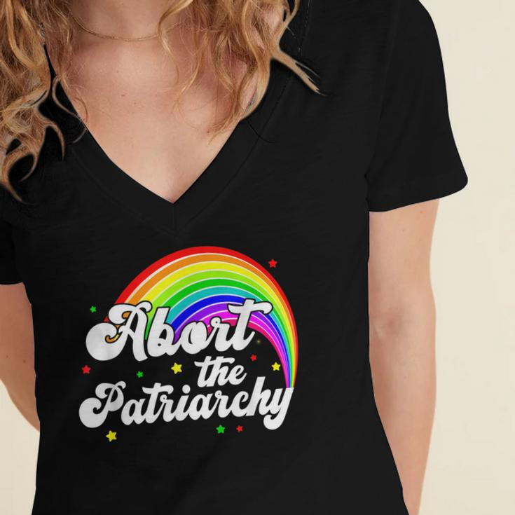 Abort The Patriarchy Womens Pro Choice Feminism Feminist Women's Jersey Short Sleeve Deep V-Neck Tshirt