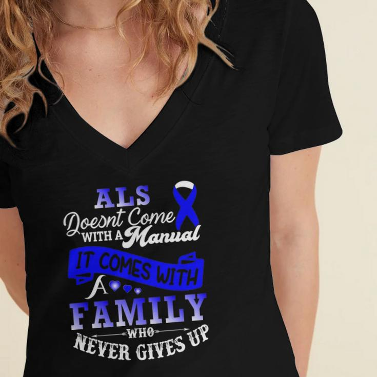 Als Awareness Support Als Fighter Als Warrior Als Family Women's Jersey Short Sleeve Deep V-Neck Tshirt