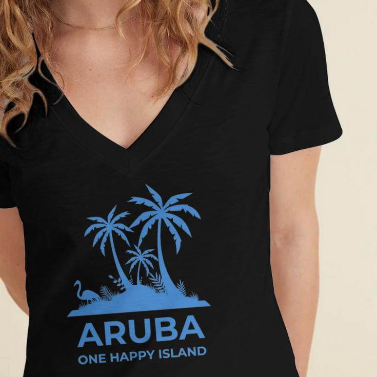 Aruba One Happy Island V2 Women's Jersey Short Sleeve Deep V-Neck Tshirt