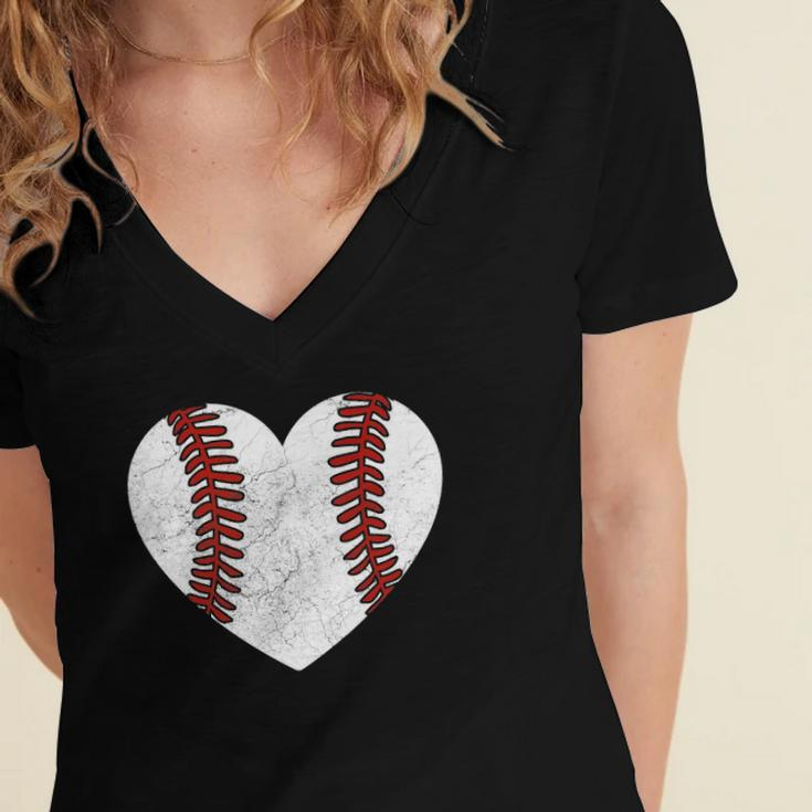 Baseball Heart Fun Mom Dad Men Women Softball Wife Women's Jersey Short Sleeve Deep V-Neck Tshirt