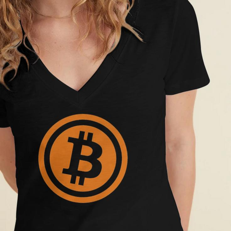 Bitcoin Logo Emblem Cryptocurrency Blockchains Bitcoin Women's Jersey Short Sleeve Deep V-Neck Tshirt