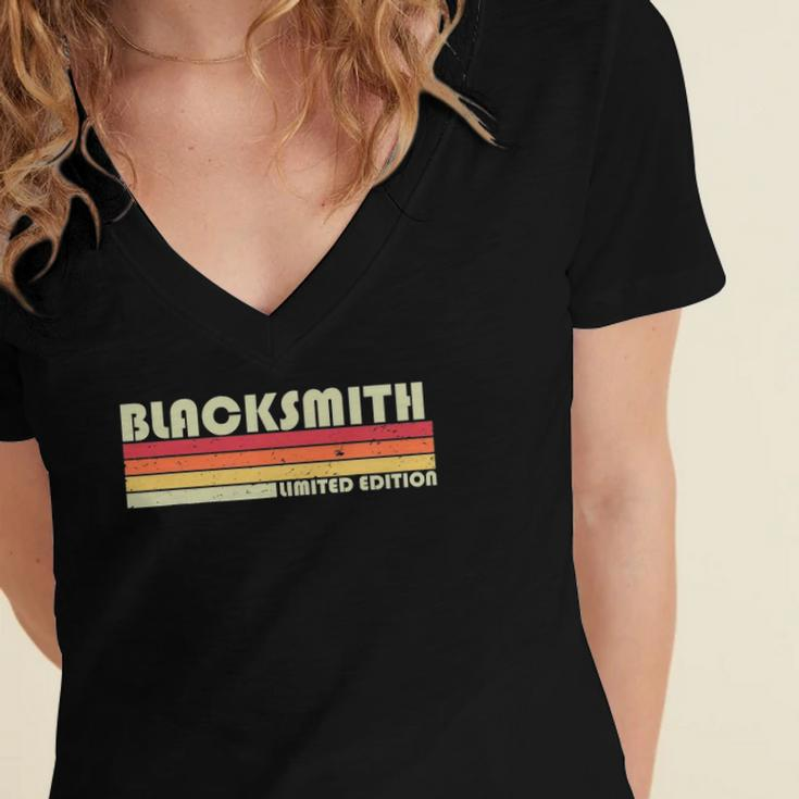 Blacksmith Funny Job Title Profession Birthday Worker Idea Women's Jersey Short Sleeve Deep V-Neck Tshirt