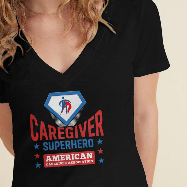 Caregiver Superhero Official Aca Apparel Women's Jersey Short Sleeve Deep V-Neck Tshirt