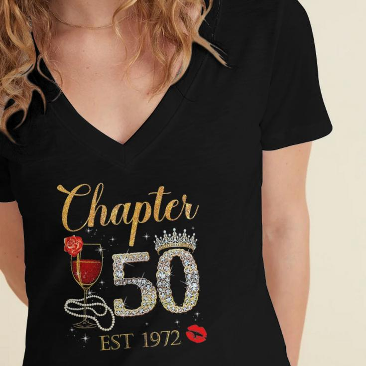 Chapter 50 Years Est 1972 50Th Birthday Red Rose Wine Crown Women's Jersey Short Sleeve Deep V-Neck Tshirt