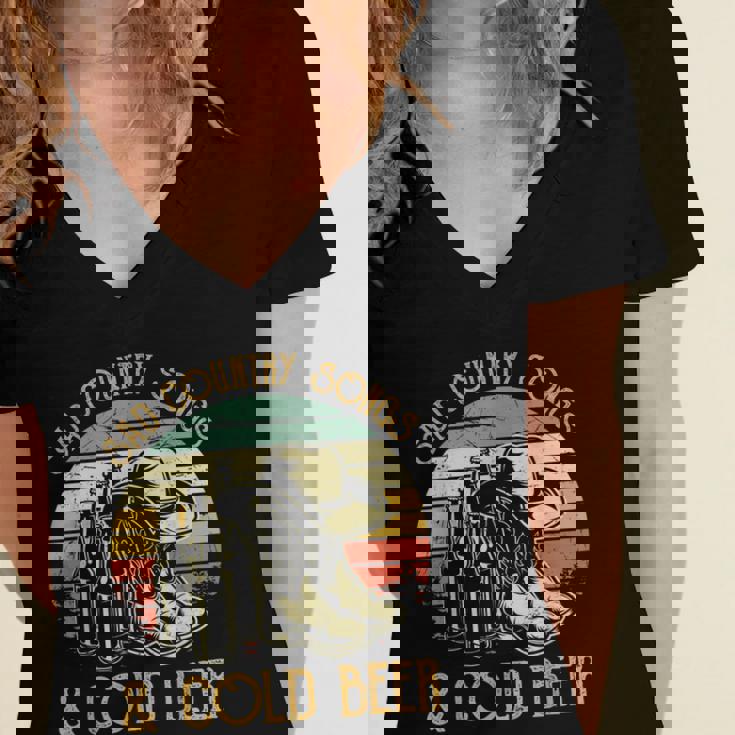 Cowboy Boots Hat Sad Country Songs & Cold Beer Music Lover Women's Jersey Short Sleeve Deep V-Neck Tshirt Cowboy Boots Hat Sad Country Songs & Cold Beer Music Lover Women's Jersey Short Sleeve Deep V-Neck Tshirt