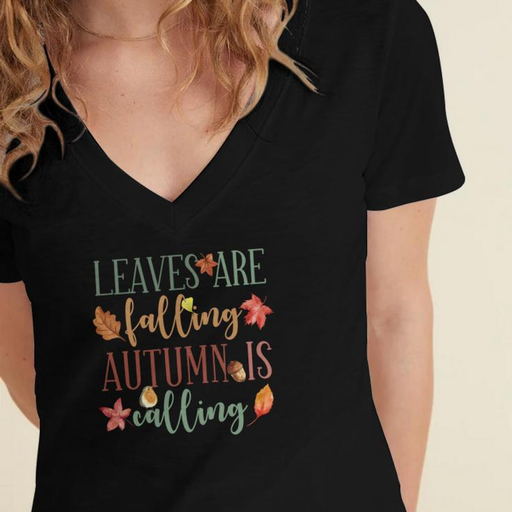 Fall Leaves Are Falling Autumn Is Falling Women's Jersey Short Sleeve Deep V-Neck Tshirt