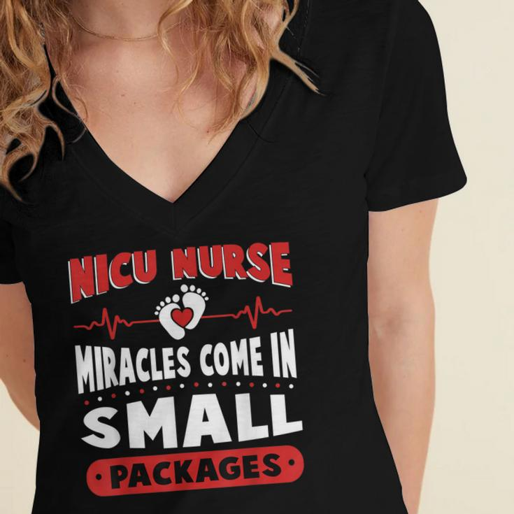 Funny Miracle Neonatal Intensive Care Unit Nicu Nurse Women's Jersey Short Sleeve Deep V-Neck Tshirt