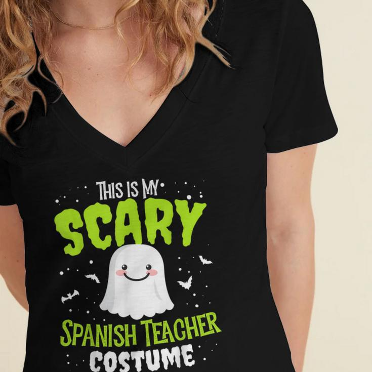 Funny Spanish Teacher Halloween School Nothing Scares Easy Costume Women's Jersey Short Sleeve Deep V-Neck Tshirt