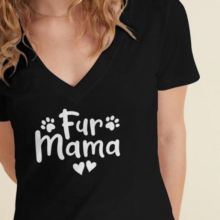 Fur Mama Paw Floral Design Dog Mom Mothers Day Women's Jersey Short Sleeve Deep V-Neck Tshirt