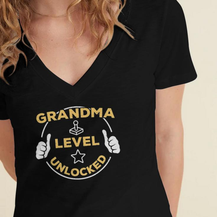 Grandma Level Unlocked Soon To Be Grandma Gift Women's Jersey Short Sleeve Deep V-Neck Tshirt