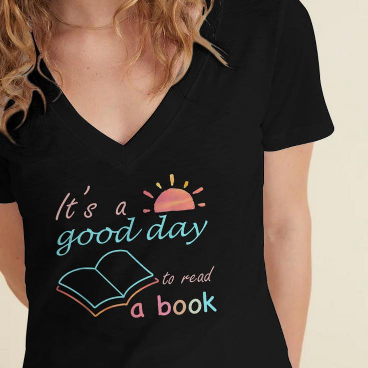 Its Good Day To Read Book Funny Library Reading Lovers Women's Jersey Short Sleeve Deep V-Neck Tshirt
