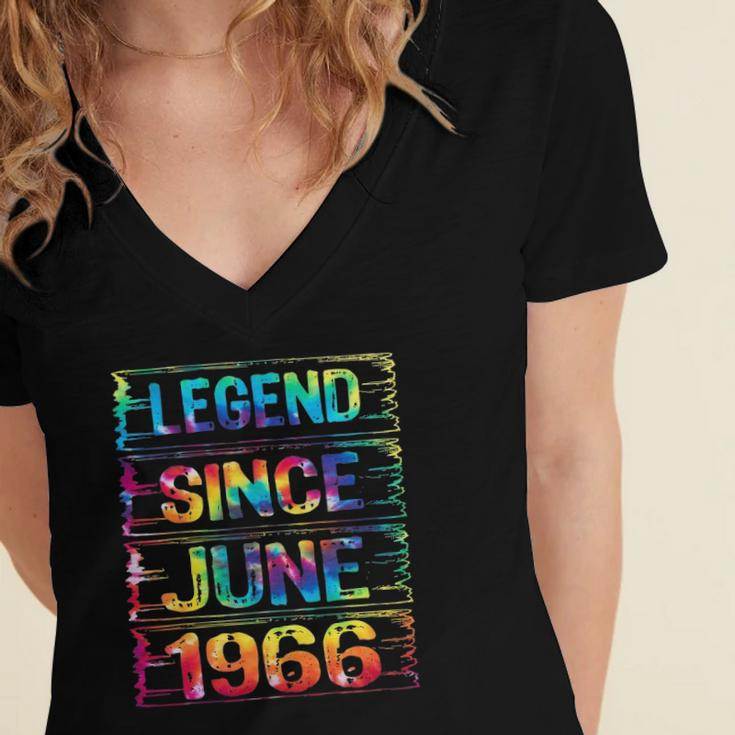 June 56 Years Old Since 1966 56Th Birthday Gifts Tie Dye Women's Jersey Short Sleeve Deep V-Neck Tshirt