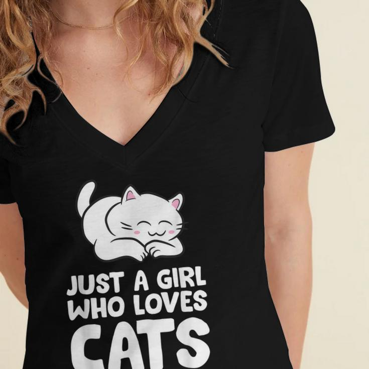 Just A Girl Who Loves Cats Women's Jersey Short Sleeve Deep V-Neck Tshirt