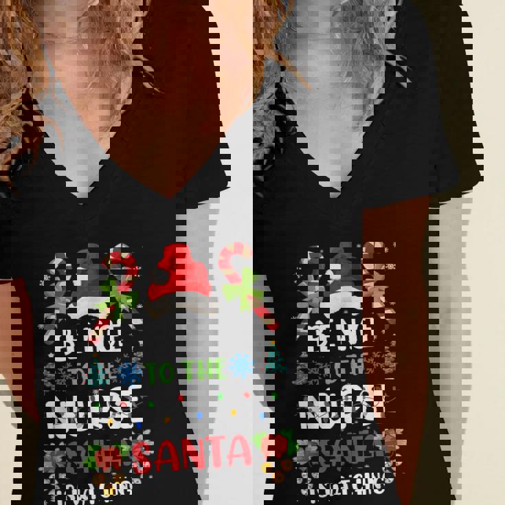 Nurse Christmas - Be Nice To The Nurse Santa Is Watching Women's Jersey Short Sleeve Deep V-Neck Tshirt Nurse Christmas - Be Nice To The Nurse Santa Is Watching Women's Jersey Short Sleeve Deep V-Neck Tshirt