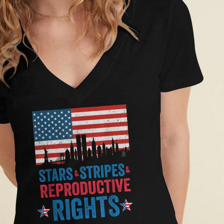 Patriotic 4Th Of July Stars Stripes Reproductive Right V4 Women's Jersey Short Sleeve Deep V-Neck Tshirt