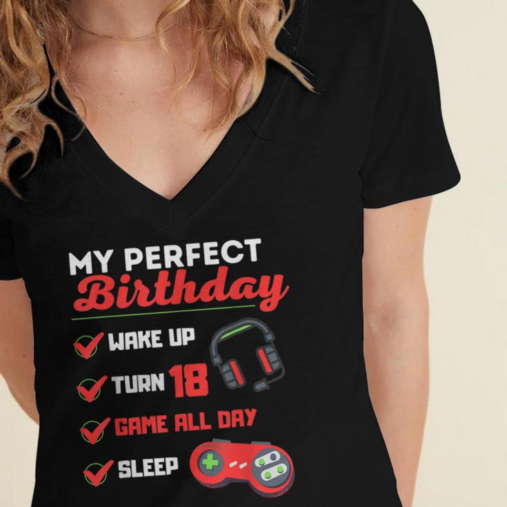 Perfekter 18Th Birthday Gamer Boy Gamer Women's Jersey Short Sleeve Deep V-Neck Tshirt