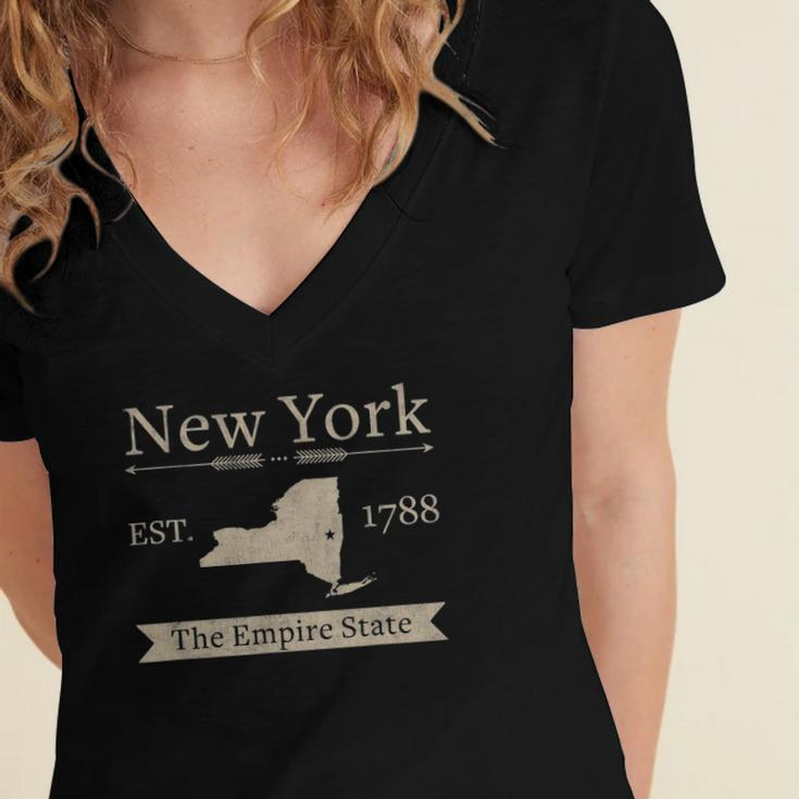 The Empire State &8211 New York Home State Women's Jersey Short Sleeve Deep V-Neck Tshirt