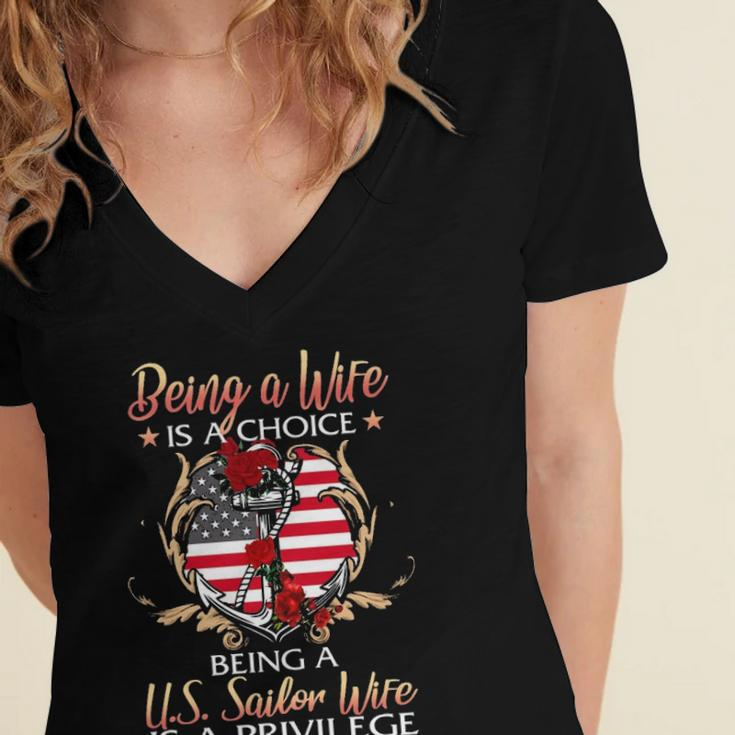 Us Sailor Wife Women's Jersey Short Sleeve Deep V-Neck Tshirt