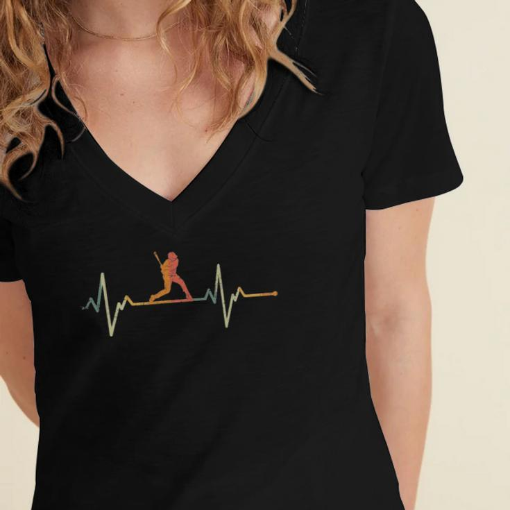 Vintage Baseball Player Gift Heartbeat Baseball Women's Jersey Short Sleeve Deep V-Neck Tshirt
