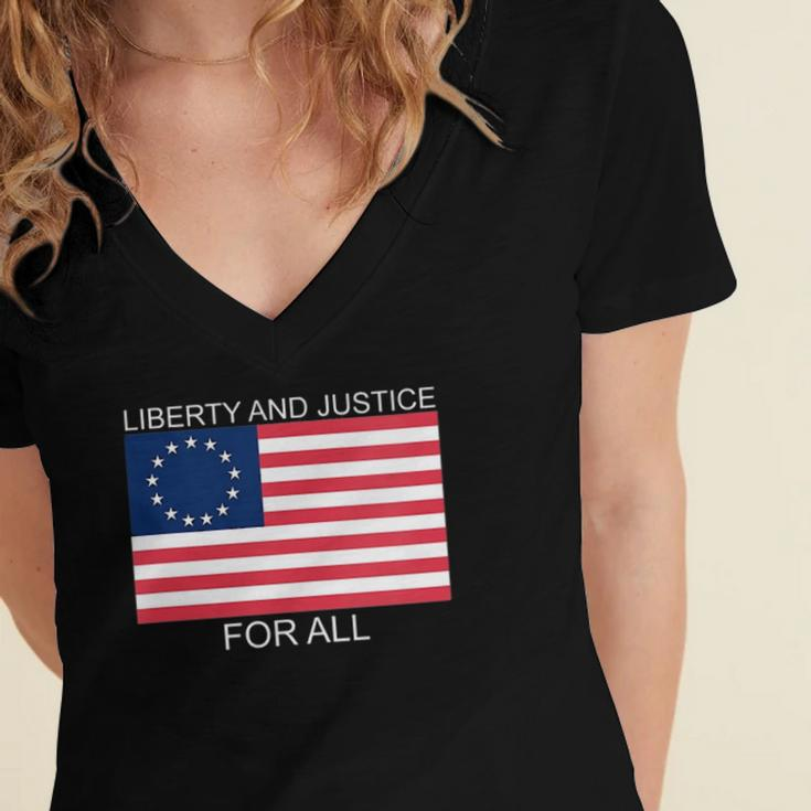 Womens Liberty And Justice For All Betsy Ross Flag American Pride Women's Jersey Short Sleeve Deep V-Neck Tshirt