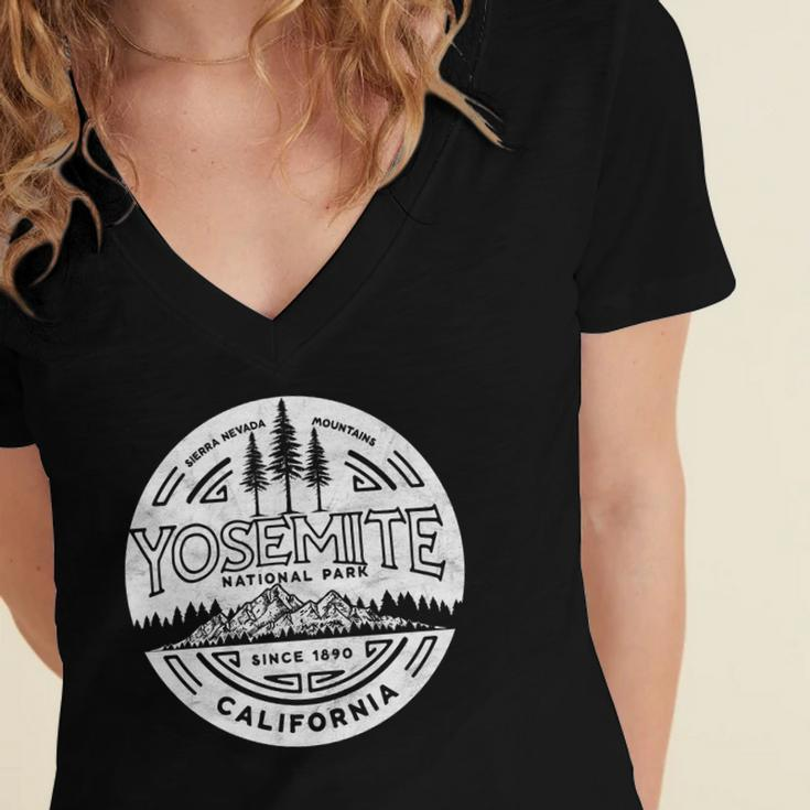 Yosemite National Park Distressed Minimalist Women's Jersey Short Sleeve Deep V-Neck Tshirt