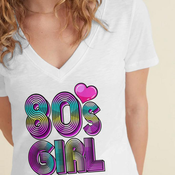 80S Girl Birthday Party Costume Retro Vintage Gift Women V2 Women's Jersey Short Sleeve Deep V-Neck Tshirt