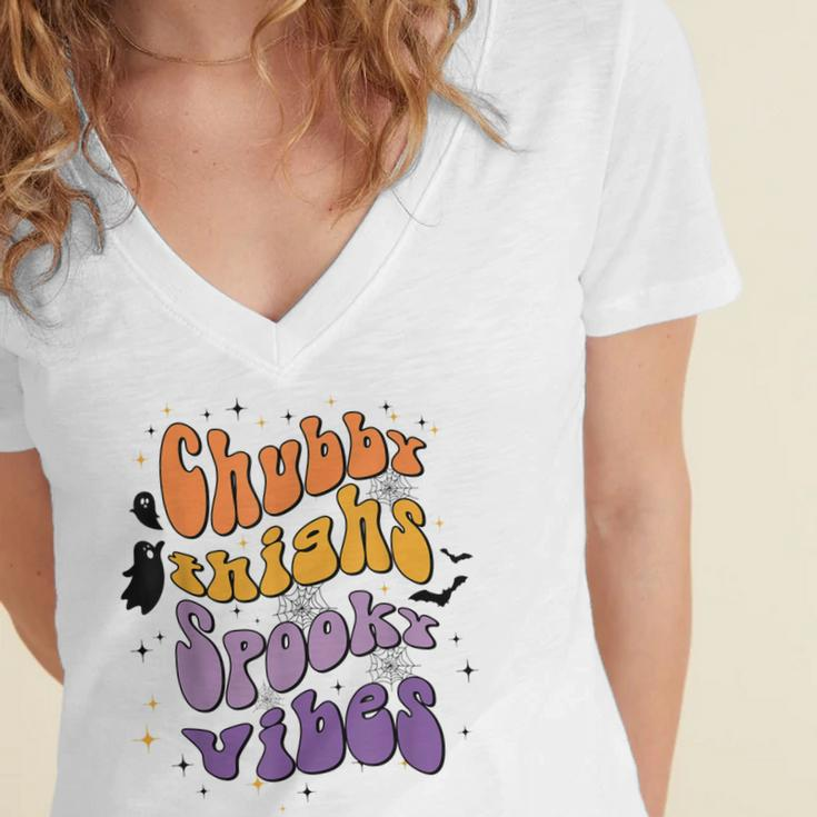 Chubby Thighs And Spooky Vibes Happy Halloween Women's Jersey Short Sleeve Deep V-Neck Tshirt