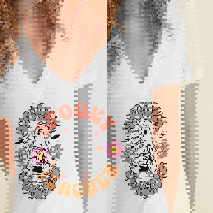 Cute Ghost Book Reading Halloween Teacher Spooky Teacher Women's Jersey Short Sleeve Deep V-Neck Tshirt Cute Ghost Book Reading Halloween Teacher Spooky Teacher Women's Jersey Short Sleeve Deep V-Neck Tshirt