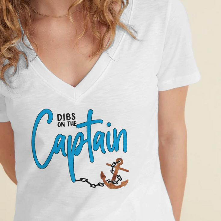 Dibs On The Captain Fire Captain Wife Girlfriend Sailing Women's Jersey Short Sleeve Deep V-Neck Tshirt