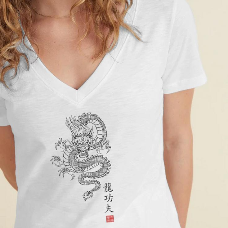 Dragon Kung Fu Women's Jersey Short Sleeve Deep V-Neck Tshirt