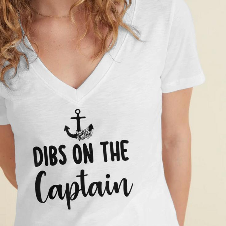 Funny Captain Wife Dibs On The Captain Quote Anchor Sailing Women's Jersey Short Sleeve Deep V-Neck Tshirt
