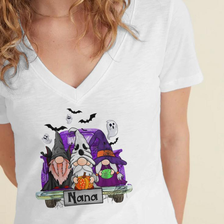 Gnomes Witch Truck Nana Funny Halloween Costume Women's Jersey Short Sleeve Deep V-Neck Tshirt