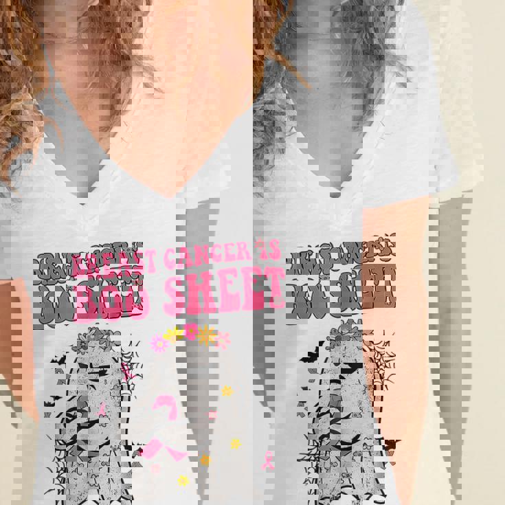 Groovy Pink Ribbon Mom Breast Cancer Is Boo Sheet Halloween V2 Women's Jersey Short Sleeve Deep V-Neck Tshirt