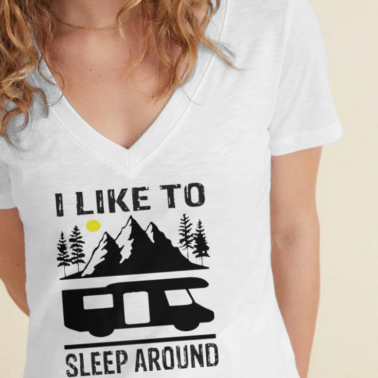 I Like To Sleep Around Camper Women's Jersey Short Sleeve Deep V-Neck Tshirt