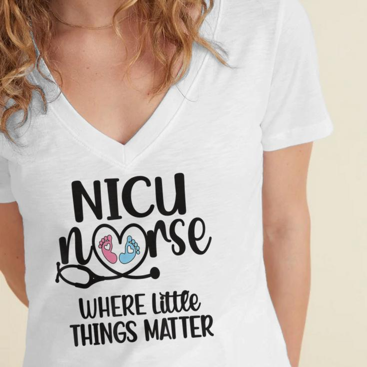 Little Things Nicu Nurse Neonatal Intensive Care Unit Women's Jersey Short Sleeve Deep V-Neck Tshirt