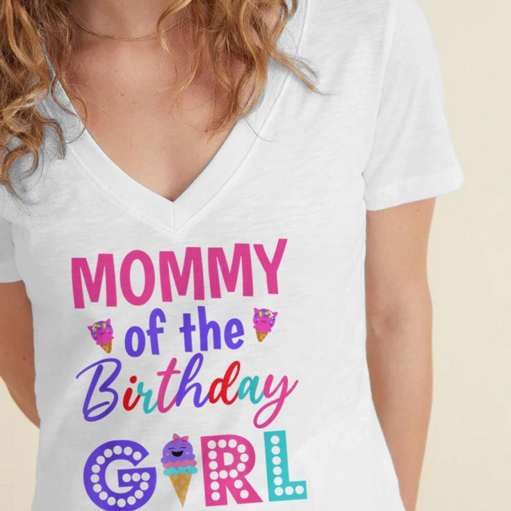 Mommy Of The Birthday Girl Mom Ice Cream First Birthday Women's Jersey Short Sleeve Deep V-Neck Tshirt